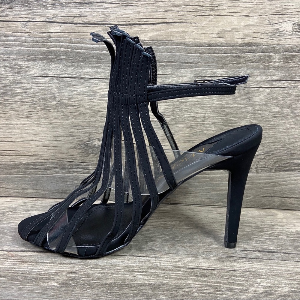 NEW Black Fringe Open Toe Stiletto Heels - Picture 3 of 9